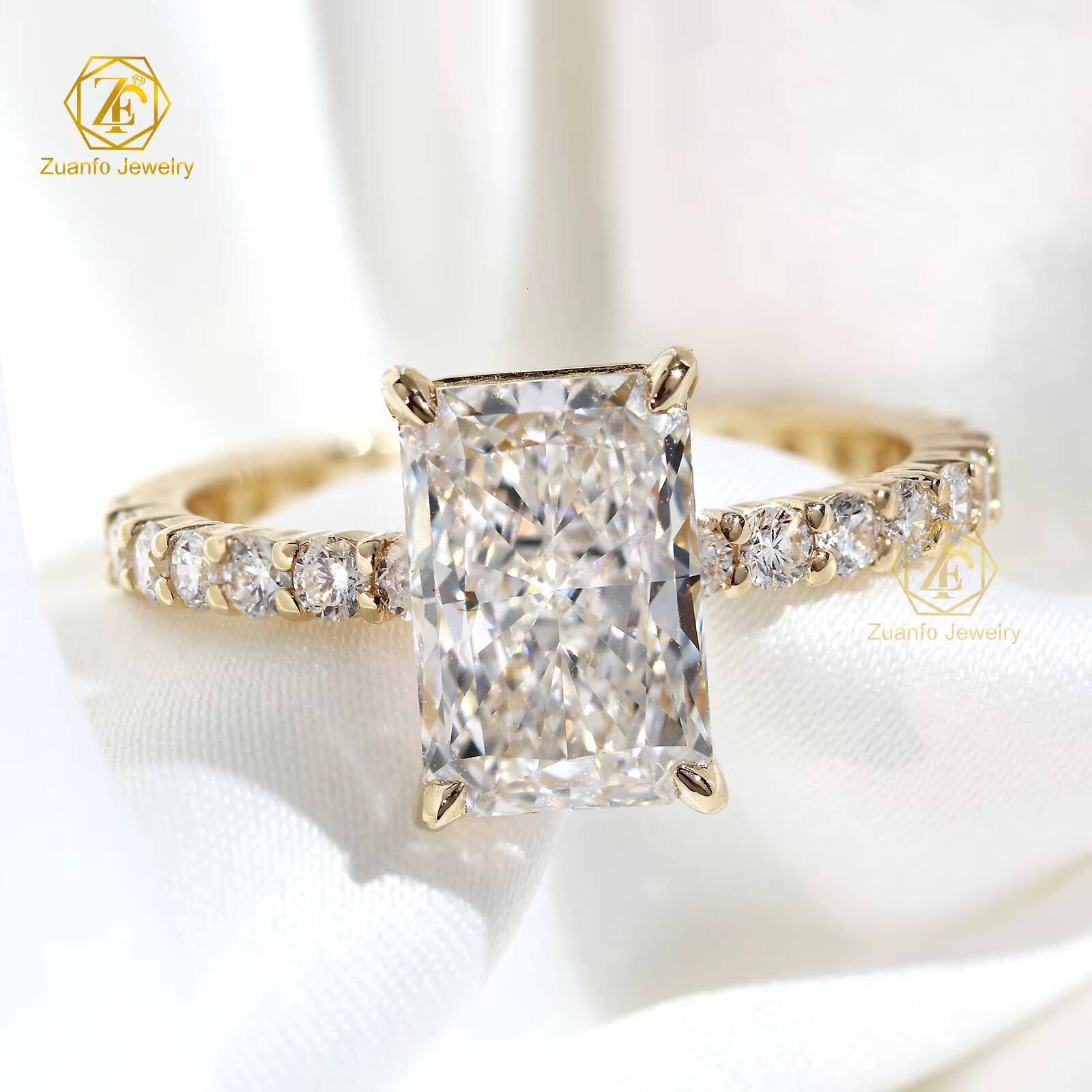 Hot Selling 1CT 15CT Radiant Cut Engagement Iced Out IGI Certified Cvd Lab Grown Created Diamond Ring 14K Gold