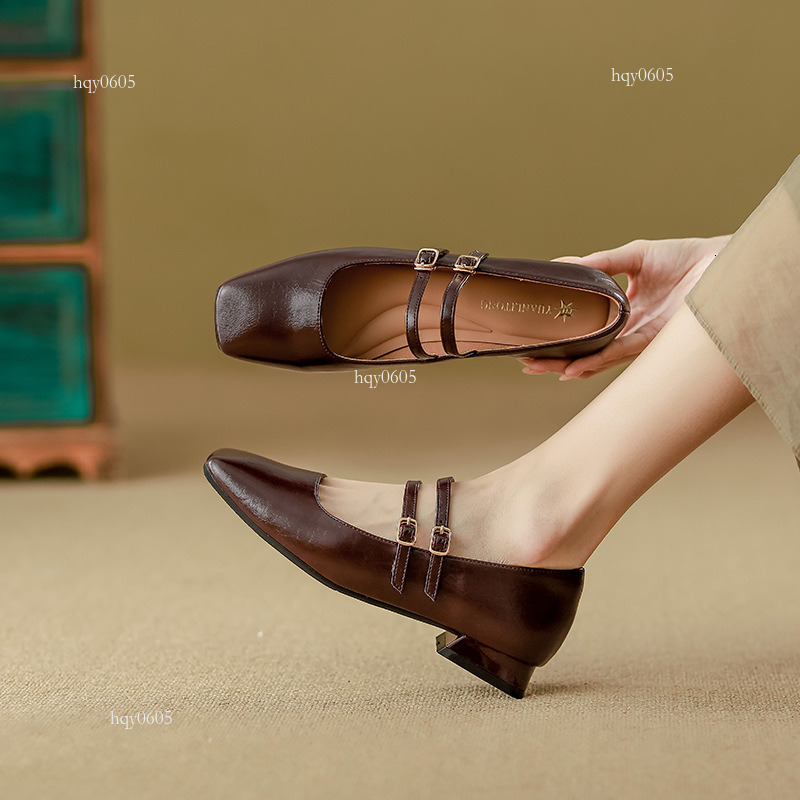 Top quality brand, high-quality new designer shoes, silver women's single square low heel small leather soft sole ballet shoes, fashionable shoes