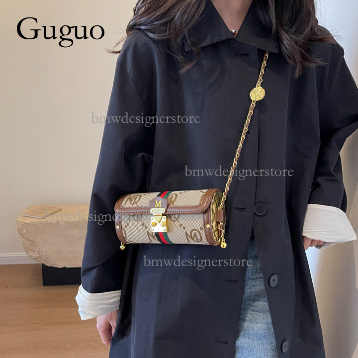 Guguo Designer Luxury Women's Vintage Floral Handbag Retro Fashion Metal Buckle Chain Shoulder Crossbody Bag Lightweight And Trendy Printed Strip