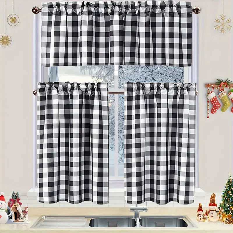 Curtain Christmas Christmas plaid curtains kitchen curtains W140xH45cm 1pc W70xH130cm 2pcsW140xH45cmW70xH130cm 3pcs Y251126