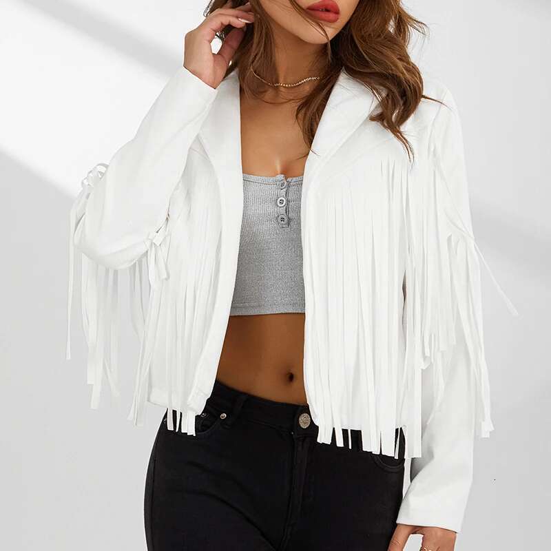 Women Spring Autumn Slim Long Sleeve Open Front Coat Solid Color Collared Jacket With Tassels Black/ Coffee/ Pink