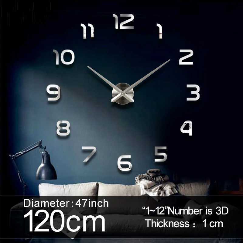 Large Wall Clock Quartz 3D DIY Big Watch Decorative Kitchen Clocks Acrylic Mirror Sticker Oversize Wall Clocks Home Letter Decor C251126