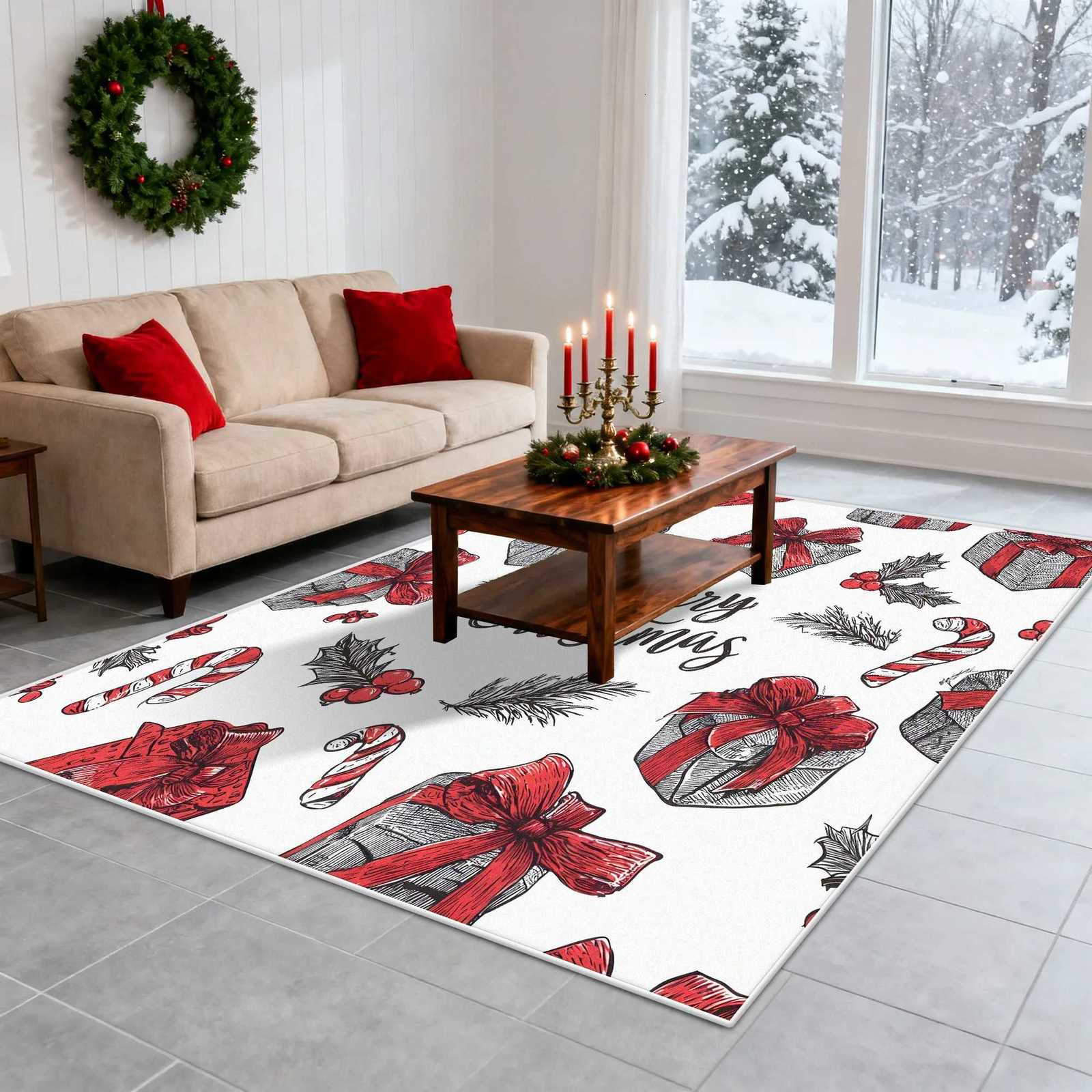 American Christmas Gift Box Easy Clean Parlor Carpet Large Area Washable Soft Foot Mats Decoration Bedroom Non-slip Fluffy RugM251126
