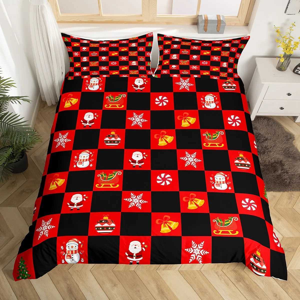 Christmas Home Romantic Love Heart Duvet Cover SetWinter Christmas Snowflake Bedding SetKawaii Cartoon Buffalo Bed Set Y251126