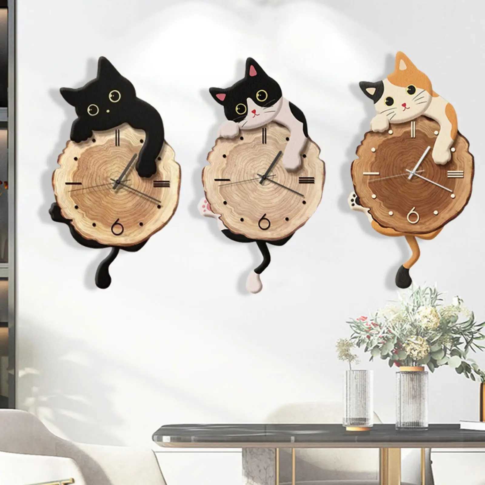 Creative Fun Cat Wall Hanging Clock Stylish Cute Pendulum Decorative Clock Wall Ornament for Bedroom Kids Room Home Decor Gift C251126