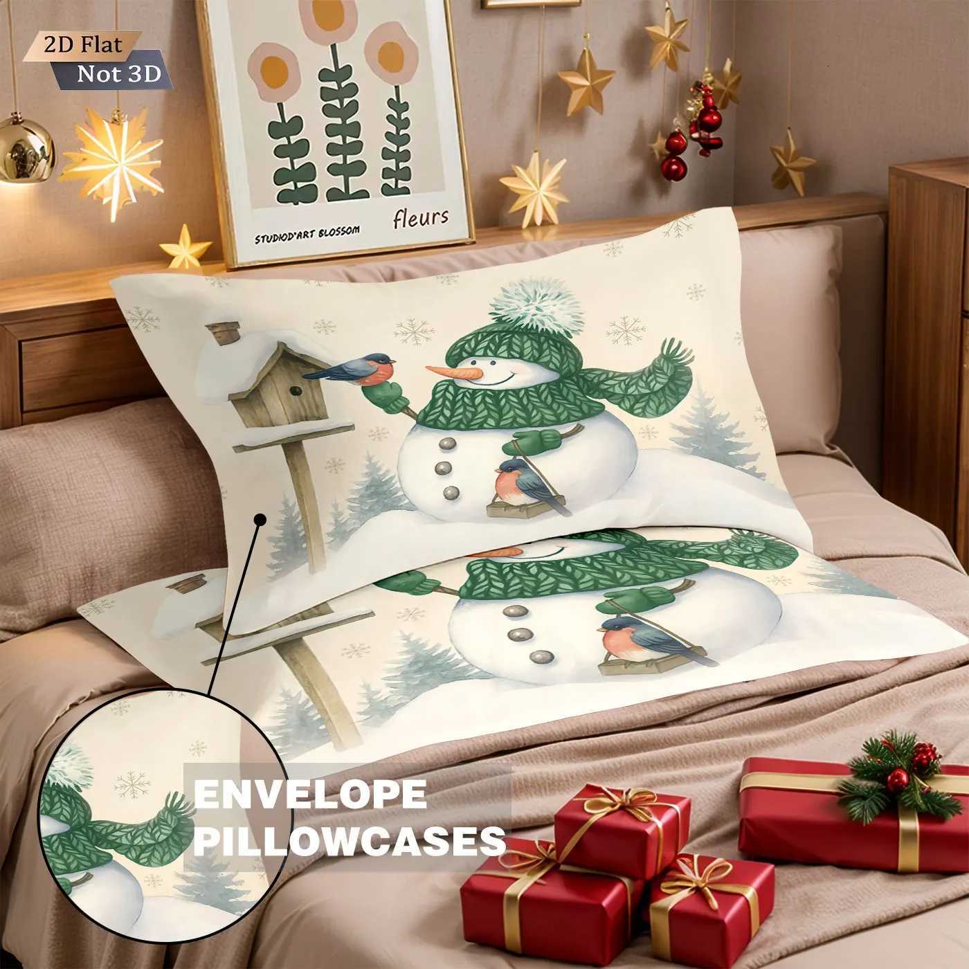 Christmas 3pcs Merry Christmas cartoon snowman printed coreless down comforter set multi size bedroom bedding decoration machine washable Y251126