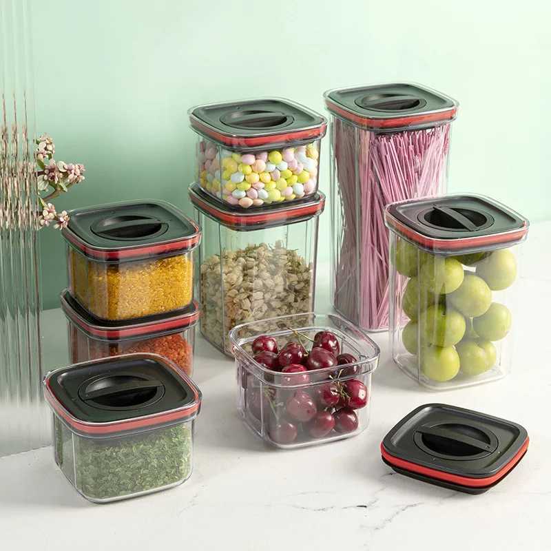Rotating Cover Sealed Jar Food Storage Box Transparent Plastic Multigrain Tank Stackable Dried Storage Jars Kitchen Organizer Y251126