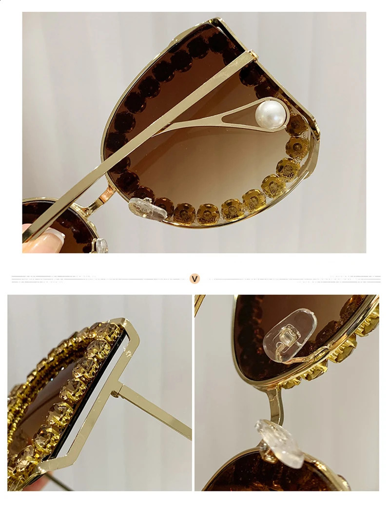 Fashion Vintage Diamond Oversized Sunglasses Women Sun Glasses Big Frame Punk Crystal Rhinestone Shades 250424