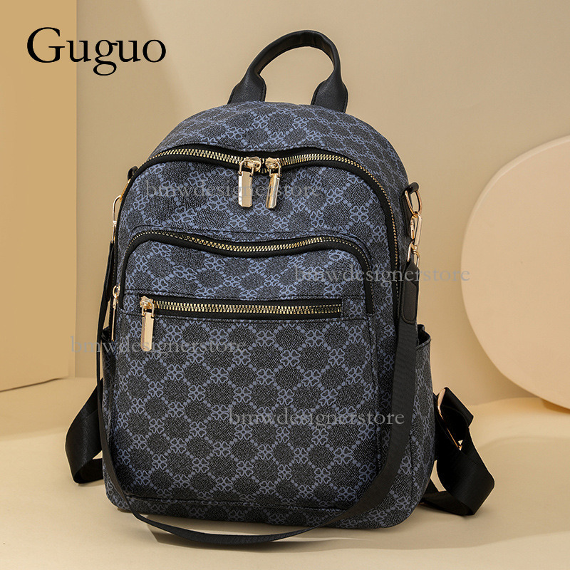 Guguo Designer Luxury Leather Women's Backpack New High-end Fashion Rules Grid Pattern Large Capacity Multi-purpose Travel Bag Casual Handbag