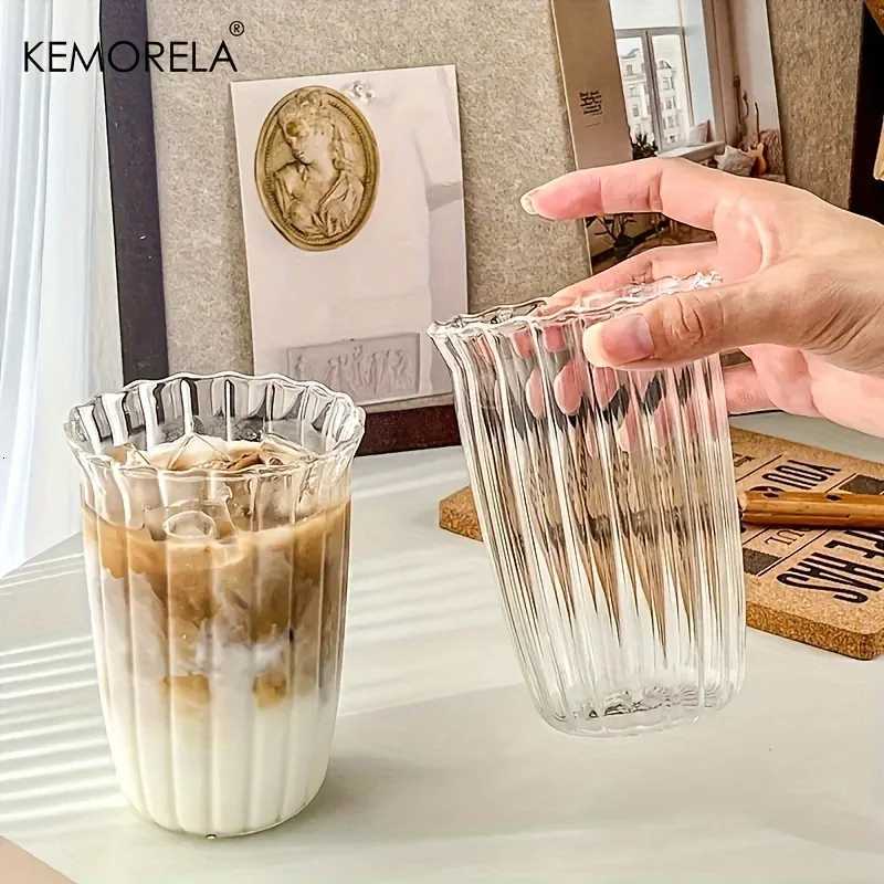 4/6PCS Vertical Stripes Latte Coffee Cup Transparent Cocktail Glasses Vertical Grain Glass Water Cup Juice Cup IceCoffee Whiskey C251126