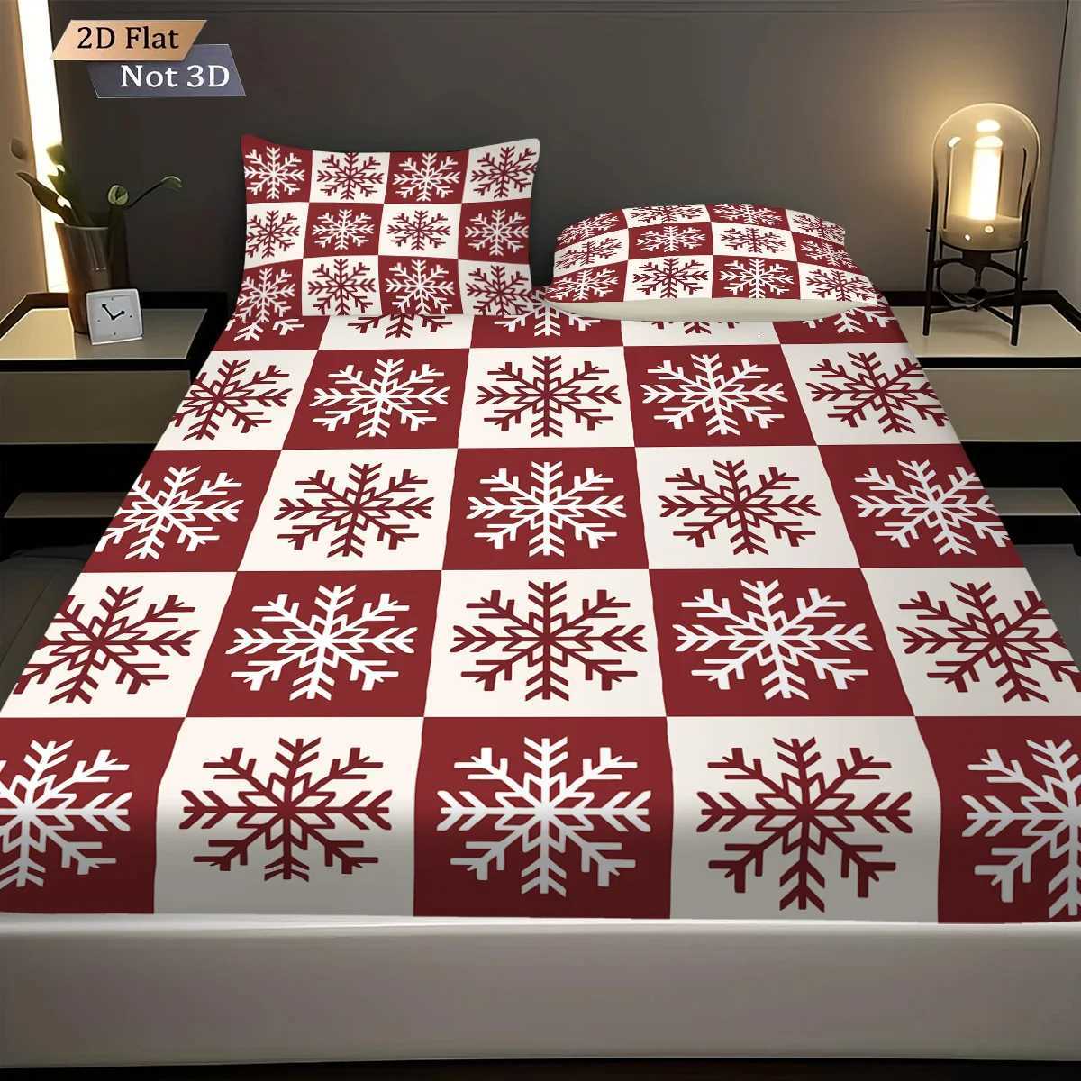 Christmas 3pc red Christmas snowflake print coreless bed sheet set multi size bed cover bedroom bedding holiday decoration machine washabl Y251126