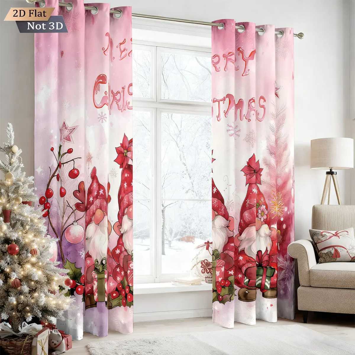 Curtain Christmas 2pcs Pink Romantic Christmas Merry Christmas goblin print blackout curtains Multi size living room insulation holiday decoration Y25