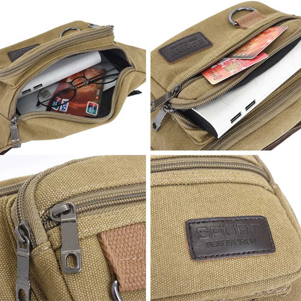 Thick canvas waist bag outdoor leisure sports crossbody chest bag mens portable change phone bag multifunctional-A-DHT251126