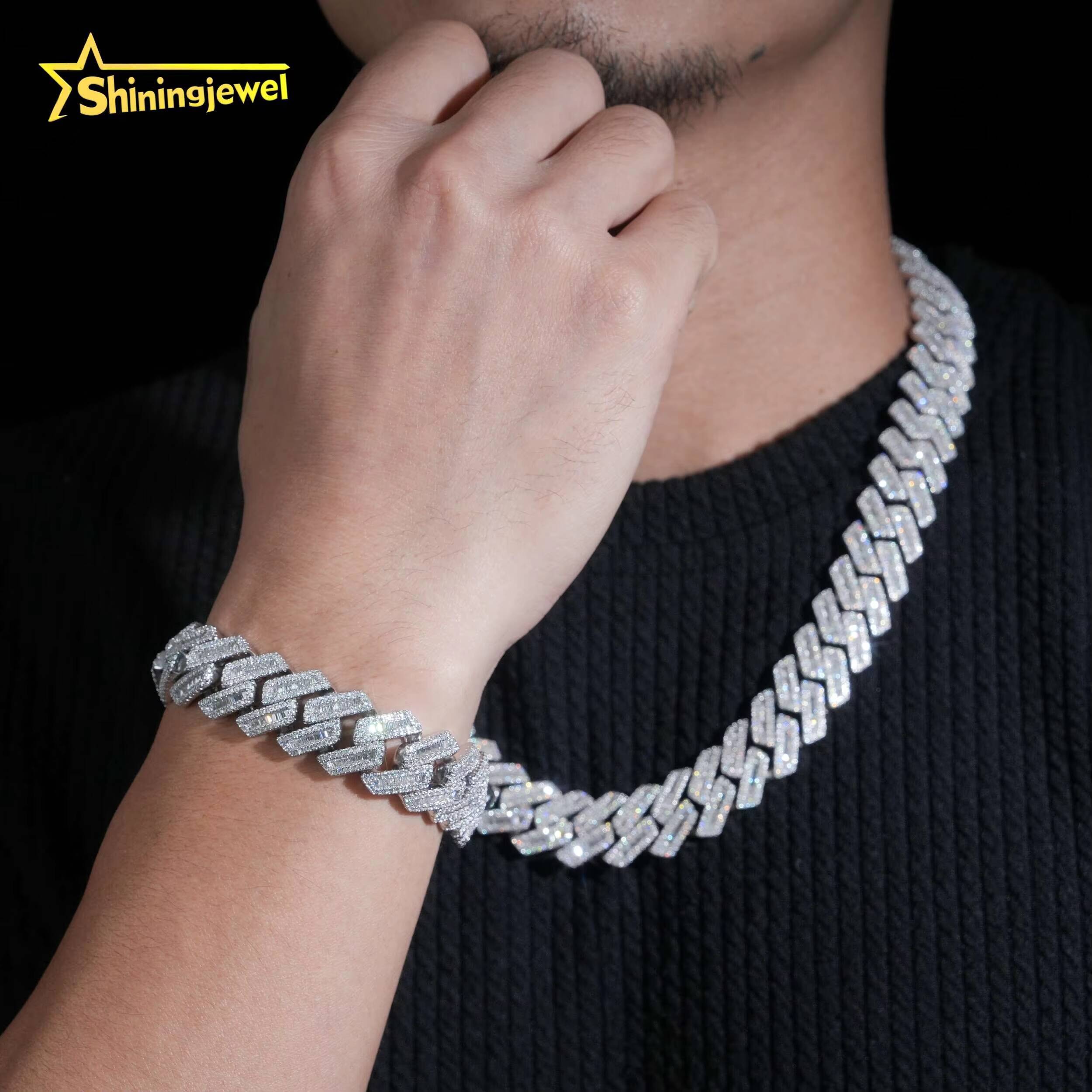 US Local Fast Shipping Cuban Link Chain 18mm S925 Pass Diamond Test VVS Baguette Moissanite Diamond Cuban Necklace Men Jewelry