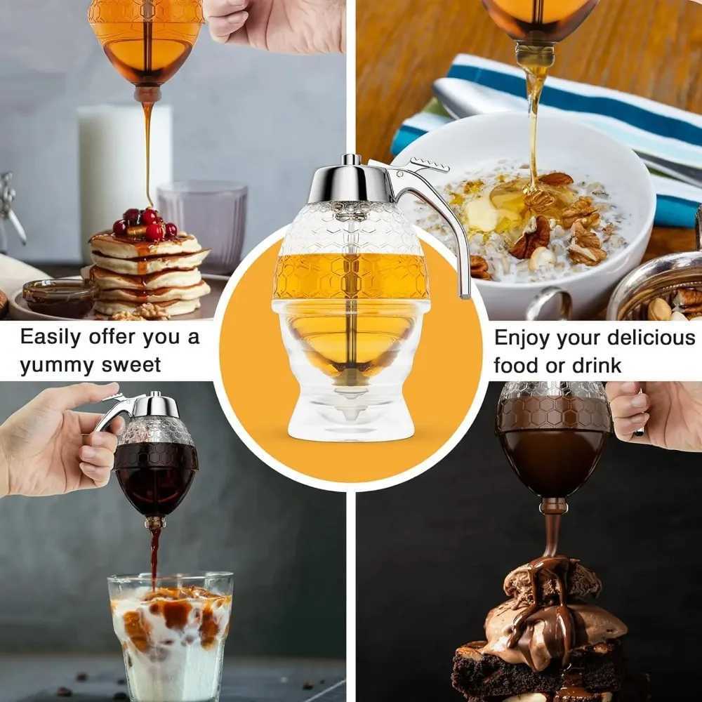 Drip-free honey dispenser maple syrup pouring bottle honey jar with stand exquisite honeycomb-shaped honey pitcher Y251126