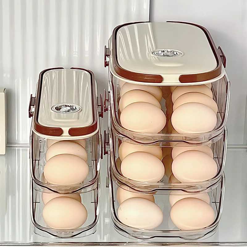 2/3Tiers Refrigerator Egg Organizer Kitchen Beveled-Edge Automatic Rolling Freshness Egg Tray Food Grade Egg Holder Rolling Tray Y251126
