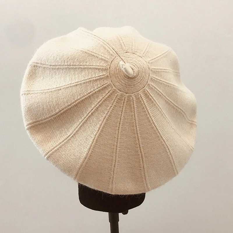 Hat for women big size circumference winter soft cashmere Beret Hat Women retro warm knitting artist hat casual pumpkin hat J251125