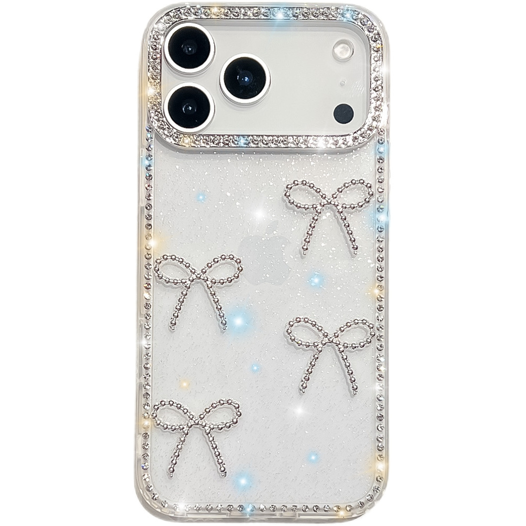 iPhone 17 Pro Max Edge Drill Bowknot Phone Case Compatible with Apple 16 Transparent Protective Case