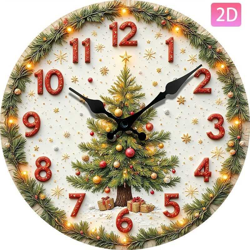 Creative round wall clock Christmas tree design silent and non-ticking perfect for home decoration or gift-giving requires A C251126