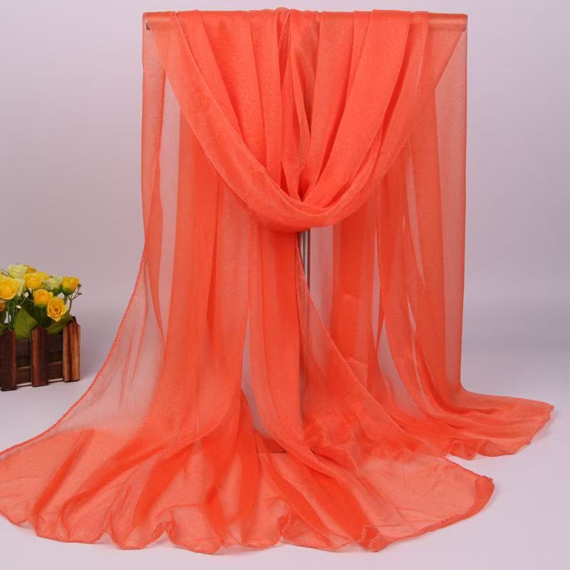 K702 Korean style new scarf for women, long chiffon shawl, summer sun protection, beach towel, solid color silk scarf