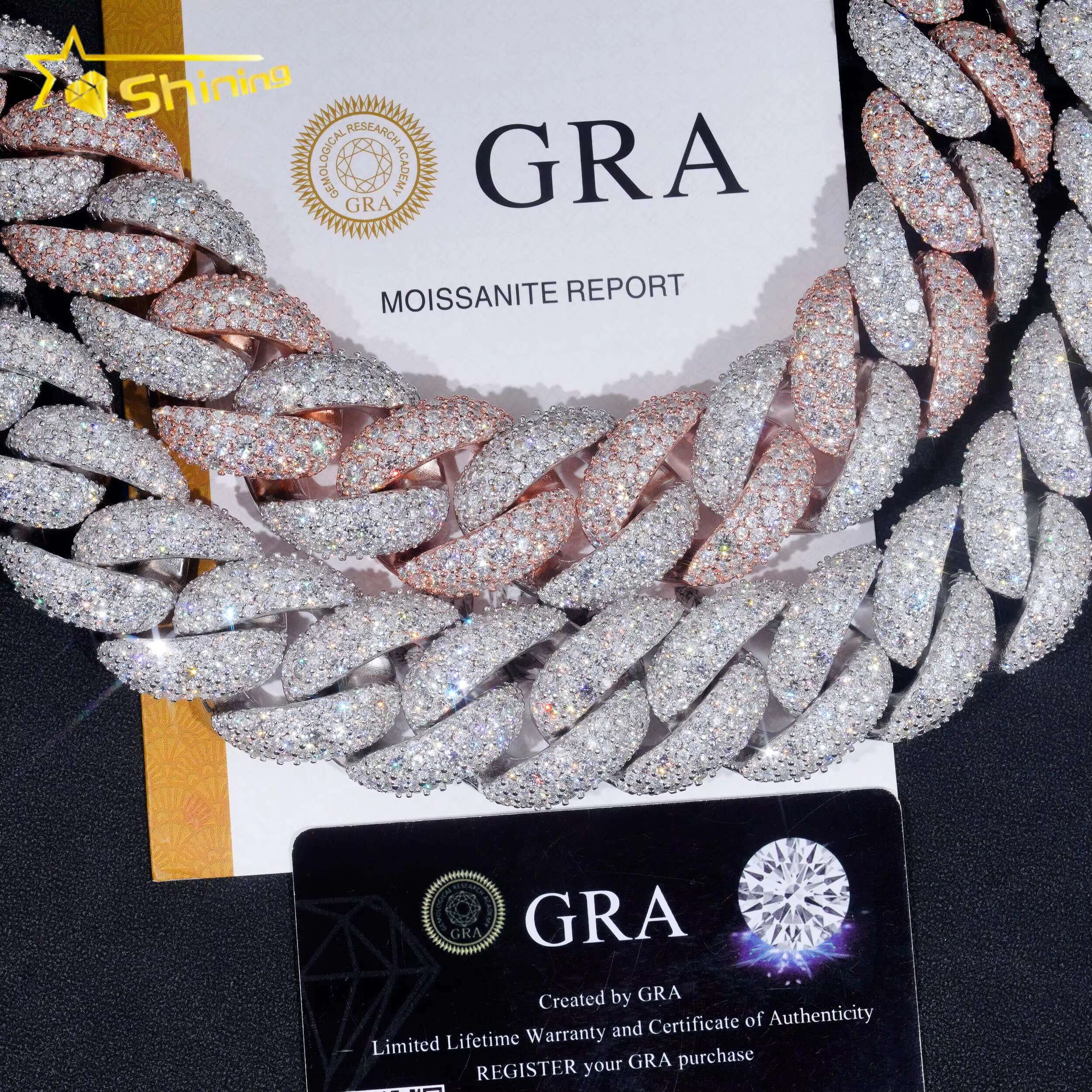 Big Heavy Solid 28MM GRA Certificate 925 Sterling Silver Miami Moissanite Diamond Cuban Link Chain