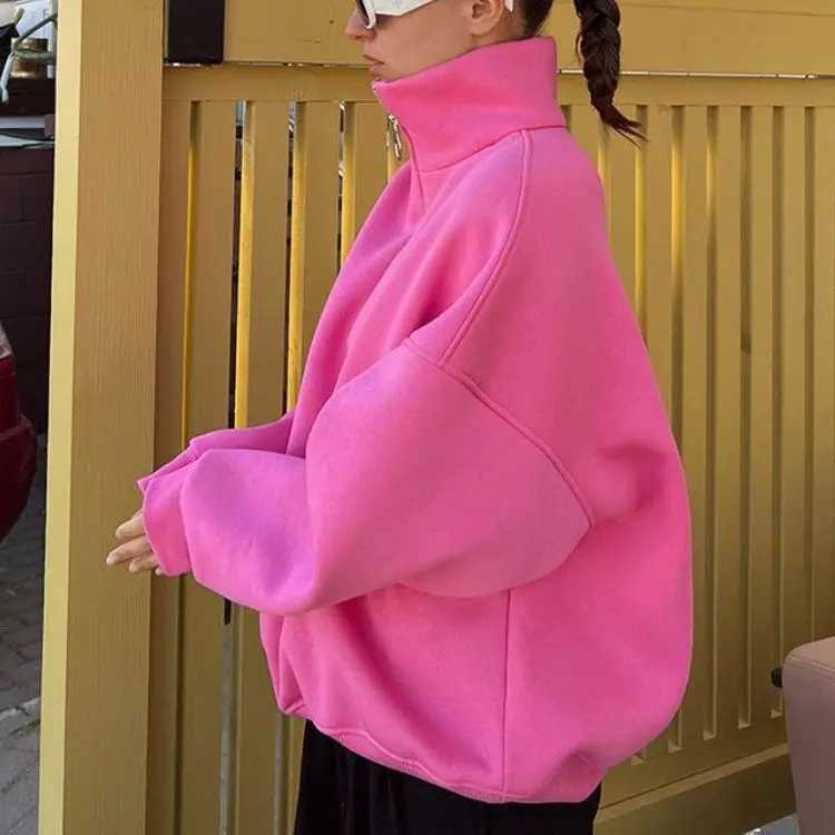 Lapel Zipper Sweatshirt European and American Autumn and Winter Street Trends Loose Casual Lazy Style J251136