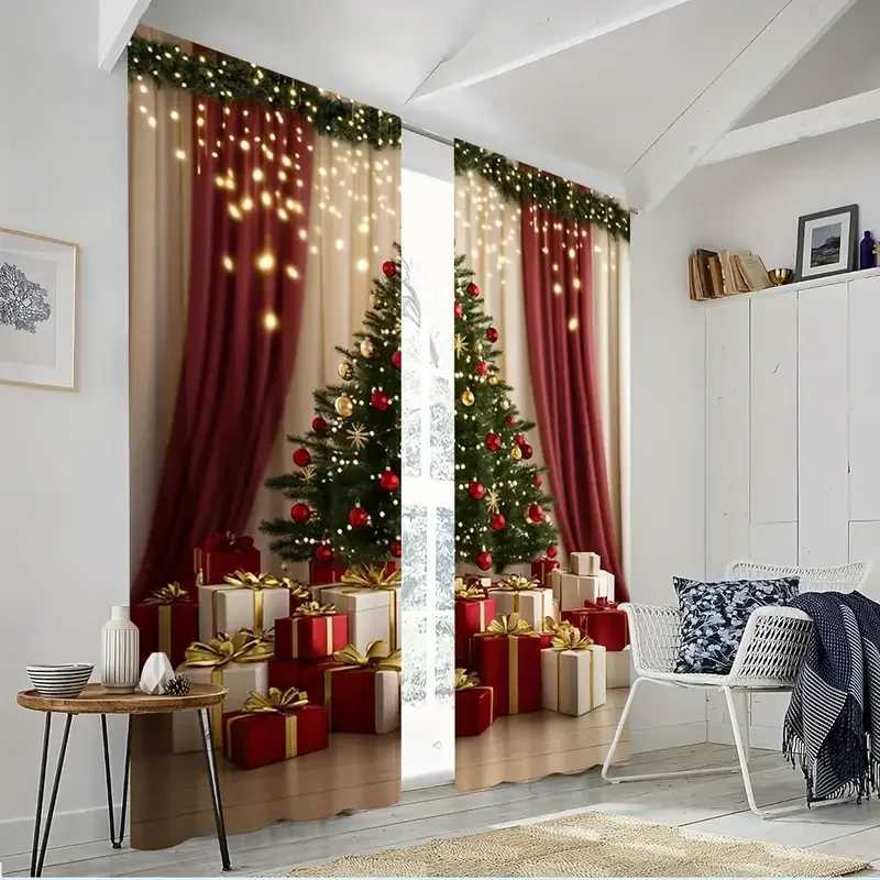 Curtain Christmas 2pcs Christmas tree gift curtains pole pocket design privacy protection suitable for decorating various scenes Y251126