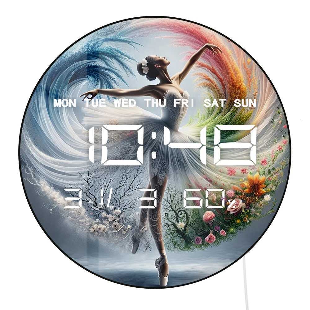 Ballerina Girl Dancer LED Auto Dimming Digital Clock Wall Desk Use Electric Clock with Timer Calendar Date Temperature Humidity C251126