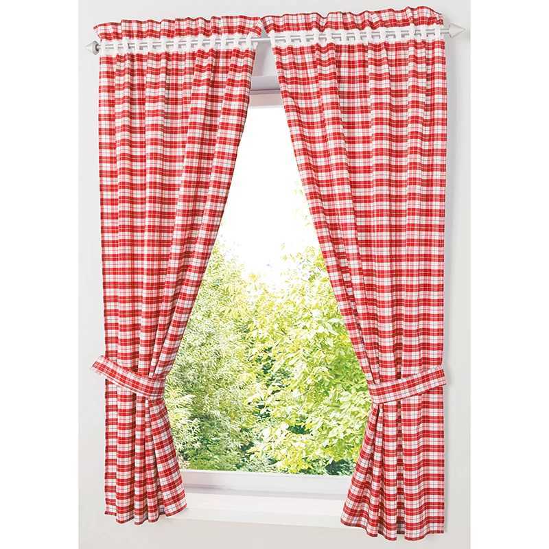 Curtain Christmas Pastoral Red/ Blue Plaid Short Curtains for Kitchen Window Treatments Kids Room Curtains for Bedroom Living Room Roman Blinds Y25112