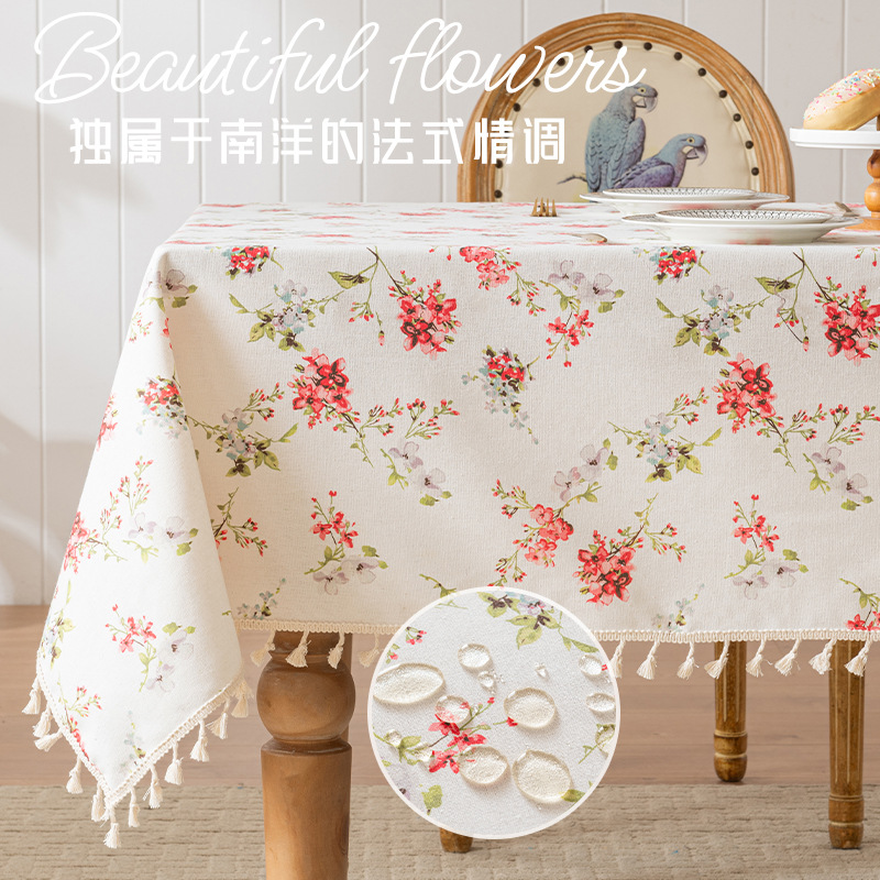 DH061 French Nanyang style floral tablecloth tassel decoration tablecloth home restaurant waterproof coffee table TV cabinet cover