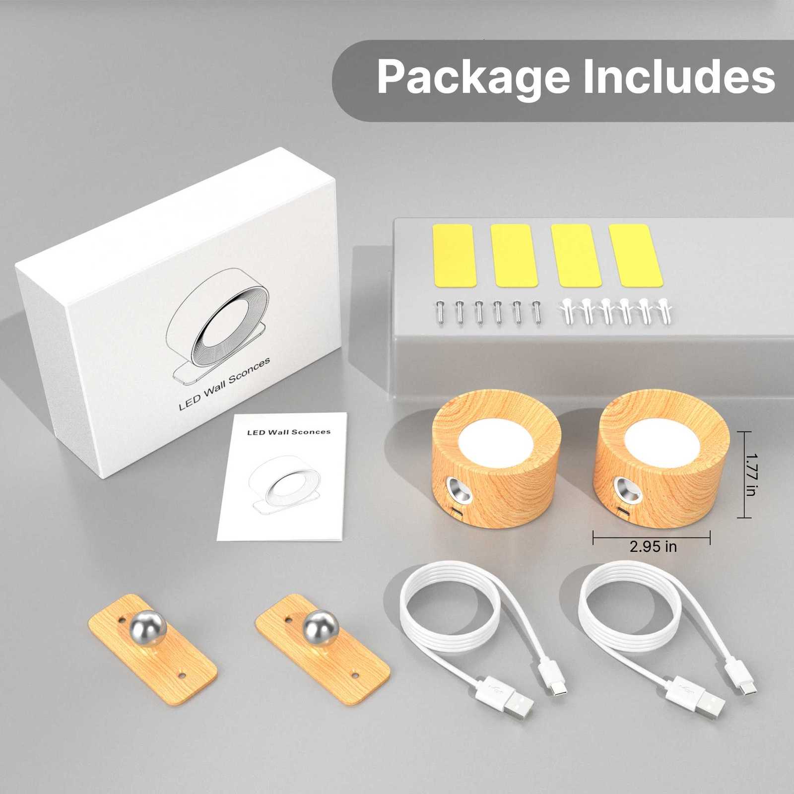 1pc/2pcs LED Wall Sconces 3 Brightness Levels 3 Color Modes Wall Lights Battery Operated 360 Rotatable Touch Control Wall Lam M251126