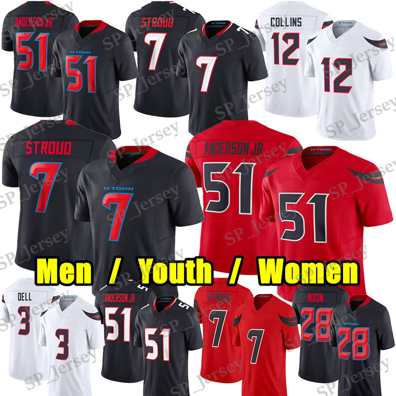 #7 CJ Stroud Football Jersey #51 Will Anderson Jr Derek Stingley Jr Nico Collins Tank Dell Nick Chubb JJ Watt Cade Stover Jayden Higgins Kamari Lassiter Joe Mixon jerseys