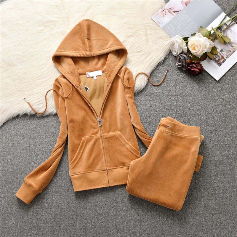 Tracksuit Women Two-Piece Set Velour Sweatshirt Hoodie & Jogging Pants - Casual Sportswear for Spring and Autumn C260312