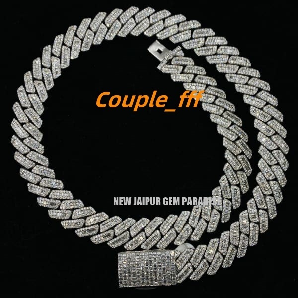 14mm Cuban Link Chain | VVS Quality Baguette Moissanite Diamond | Heavy 925 Sterling Silver | White Gold Plated | Gift for Men