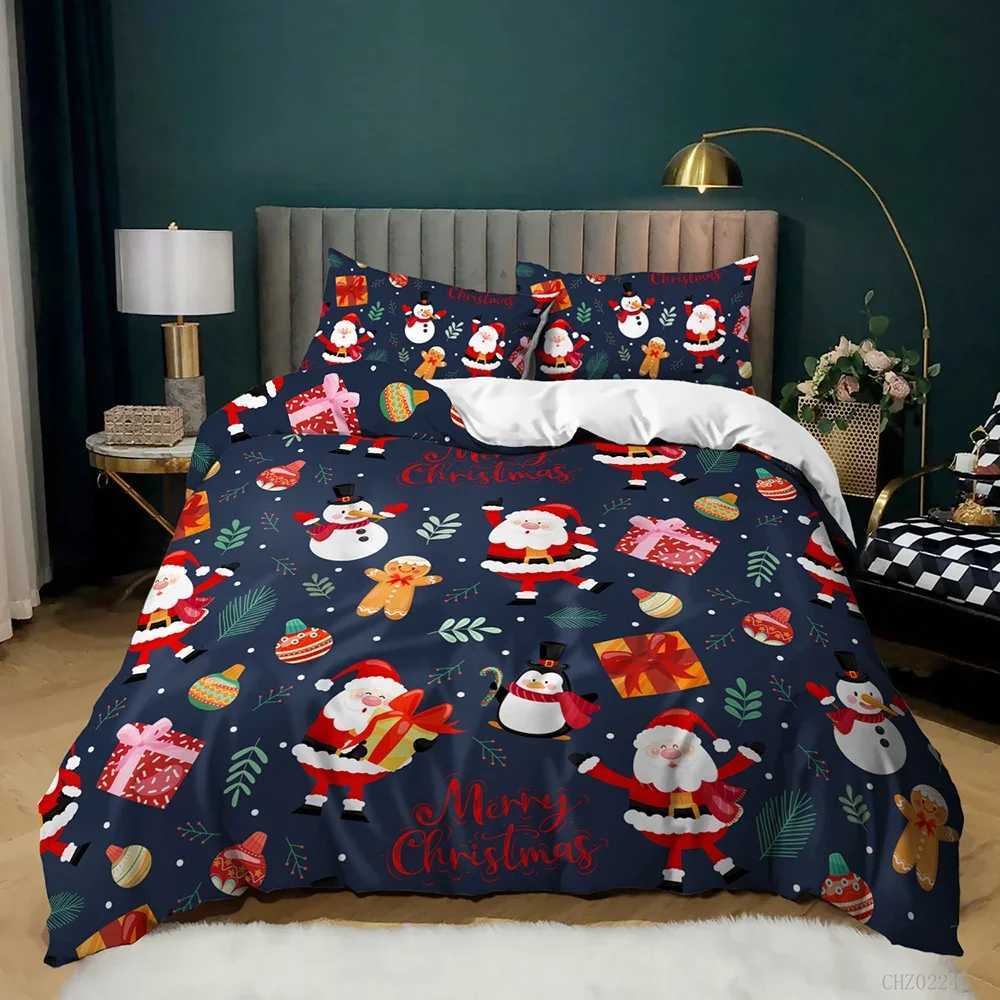 Christmas Christmas Duvet Cover Set Winter Snowman Santa Claus Christmas Stocking Bedding Set Double Queen King Size Polyester Qulit Cover Y251126