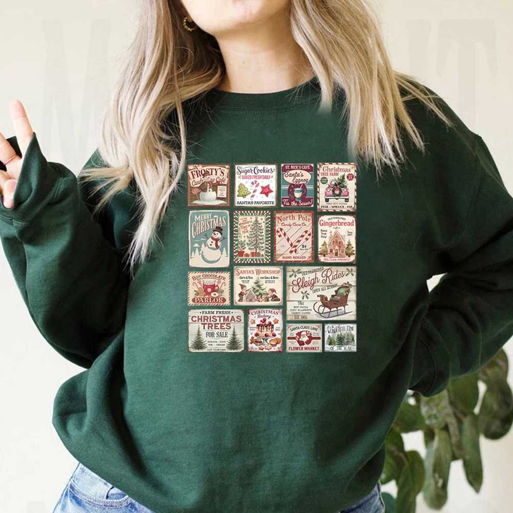 Vintage Christmas Sweatshirt Retro Christmas Hoodie Santa Claus Shirt Christmas Stamps Pullover Unisex Sweatshirts Xmas Gifts J251136