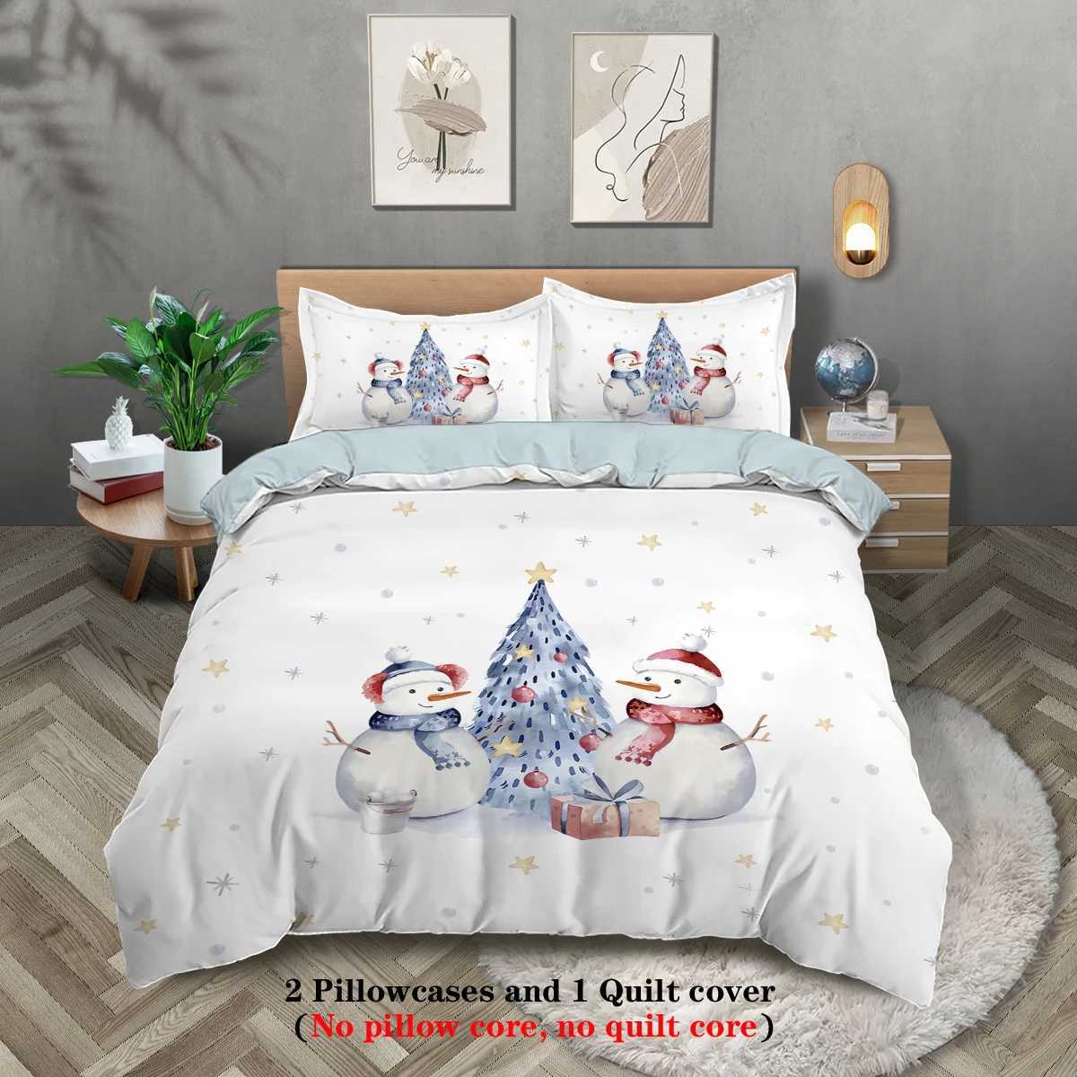 Christmas 3pcs Merry Christmas snowman themed bedding set 1duvet cover2pillowcase for teenagers and adults bedroom Christmas gift Y251126