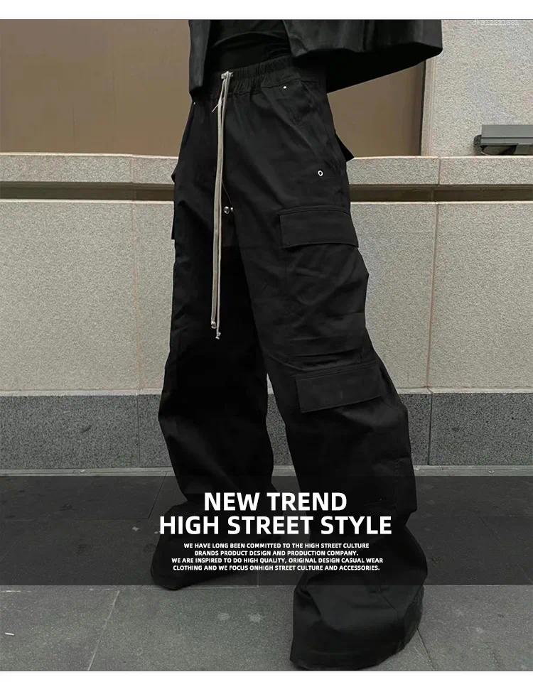 Men's Pants MIJKO Wide Leg Drawstring Black Cargo Unisex Straight Baggy Casual Overalls Streetwear Loose Oversized Trousers Z260315