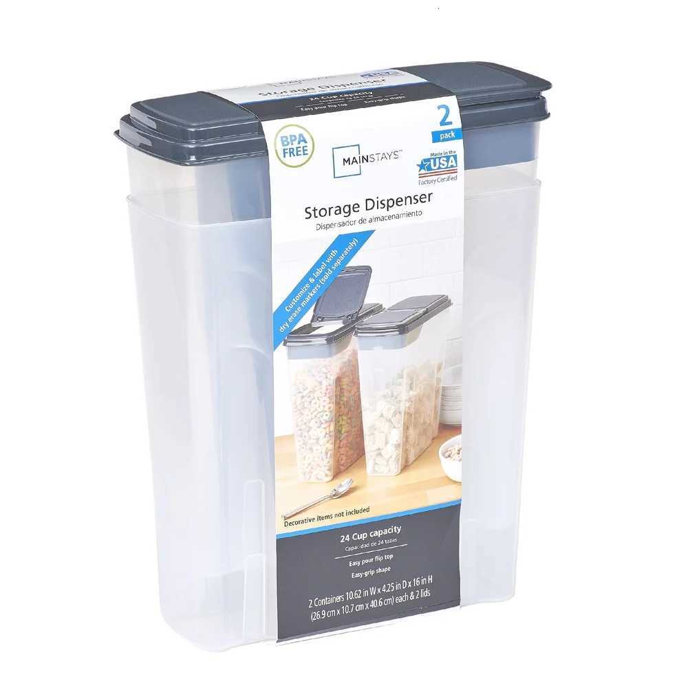 2-Pack Plastic Cereal Dispenser Containers 6 Quart Easy Grip Flip Lid Dry Food Storage Organizer Y251126