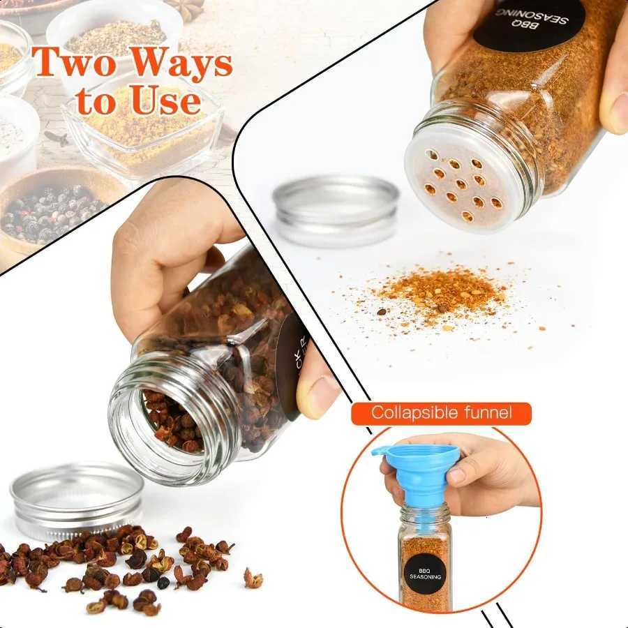 DkOvn 12 24 36 48pcs Glass Spice Jars 4oz Empty Spice Jars with Metal Caps Labels Shaker Lids Collapsible Funnel Chalk Pen Seas Y251126