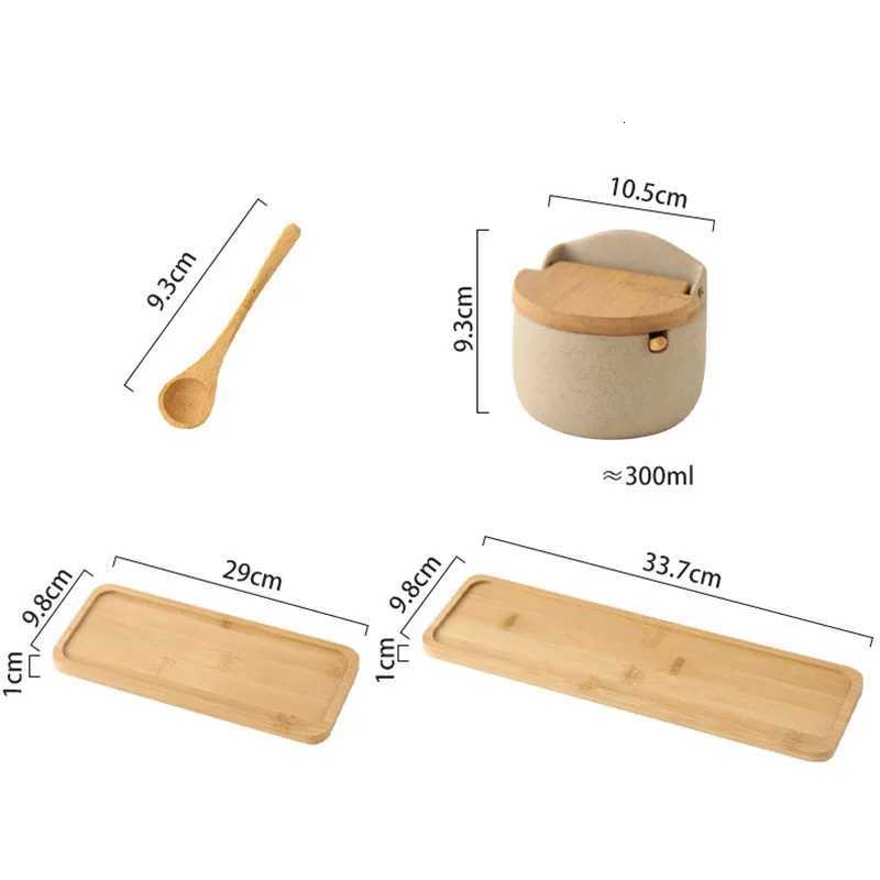 Japanese Style Ceramic Seasoning Jar Bamboo lid Spice jar With Spoon Kitchen Sugar Salt Spices Storage Box Household Container Y251126