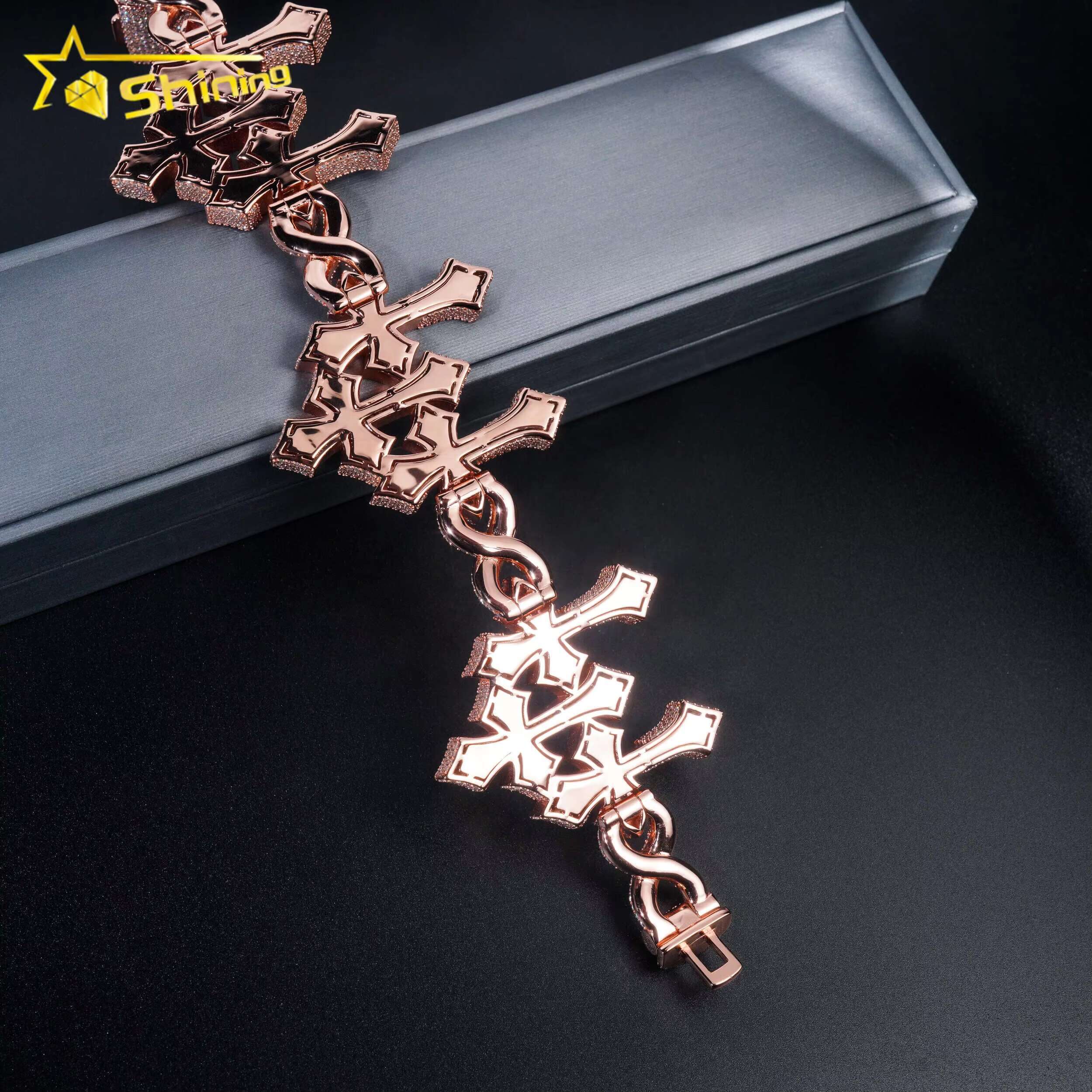 Pass Diamond Tester Silver 925 Gold Plated Custom Mens Hip Hop Jewelry Cross Baguette VVS Moissanite Cuban Bracelet