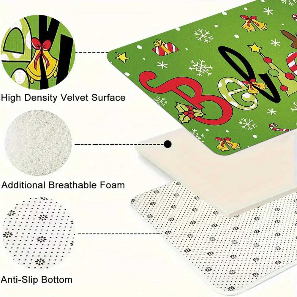 Reindeer Snowflake Christmas Kitchen Mat Anti-Fatigue Flannel Machine Rug for Living Room Bedroom Dining DecorM251126