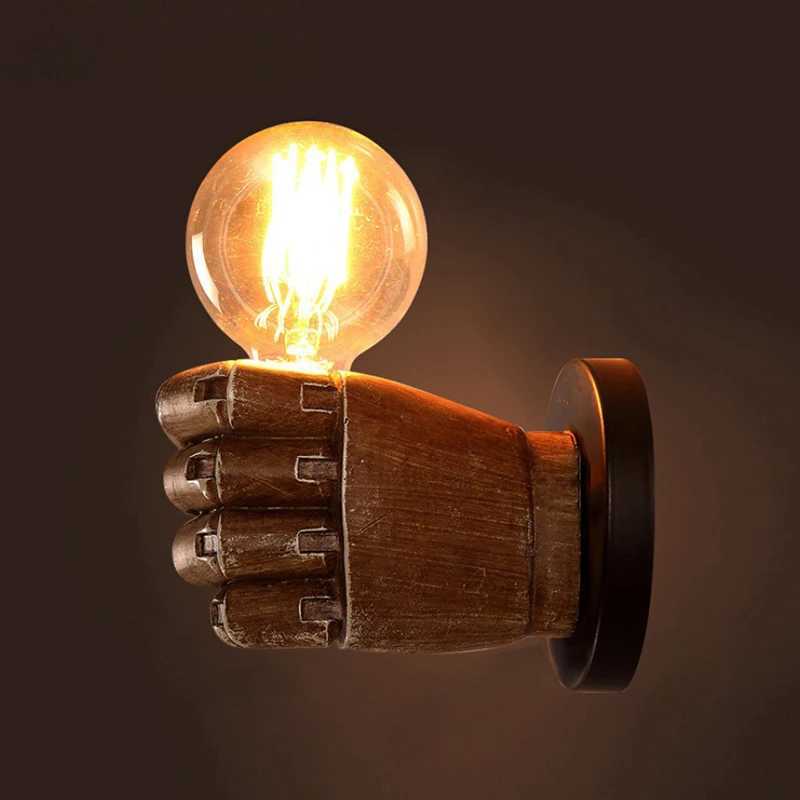 ordic Retro Resin Wall Lamp Left Hand Right Hand Fist Sconces Wall Fixture Home Decor Light Indoor Restaurant Bar Decoration M251126