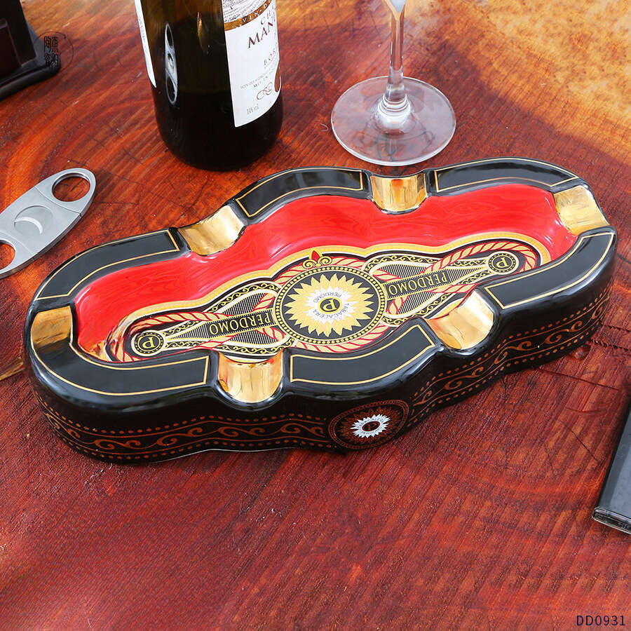 Nordic Black Gold-Trimmed Creative Personalized Gift Large Cigar Ashtray Ceramic High-End Feel High-Quality