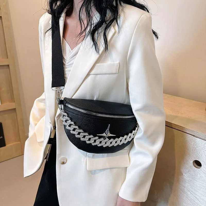 Luxury Chain Fanny Packs For Women Solid Colour PU Waist Bag Fashion Applique Female Waist Pack Ladies Crossbody Chest Bag 2024T251126