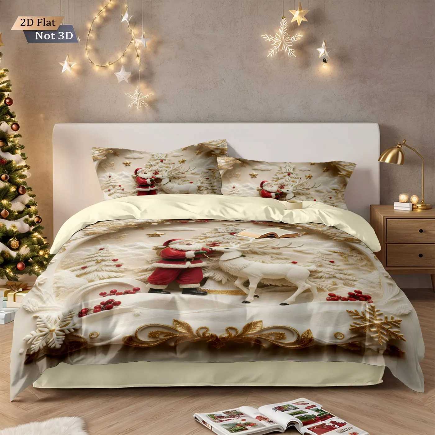 Christmas 3 imitation relief Santa Claus Merry Christmas print coreless bedding set multi size bedroom bedding decoration machine washable Y251126