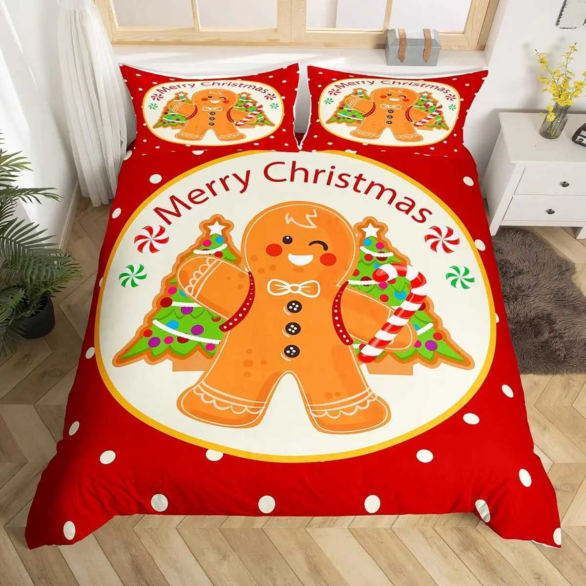 Christmas Gingerbread Man Xmas Theme Duvet Cover Christmas Comforter Cover Cartoon Snowman Christmas Tree Bedding Set Pink Quilt Cover Y251126
