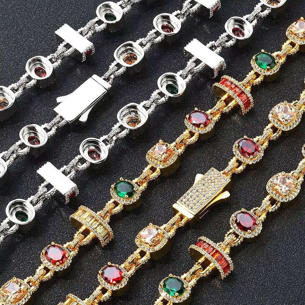 European American Hip Hop Mens High-End Light Luxury Tennis Bracelet Cross-Border Color Gem Accessories Wholesale Fashion