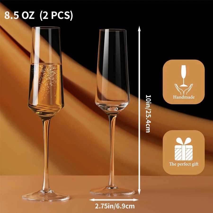 2 Pieces Luxury Crystal Champagne Flutes - Exquisite Stem Wine Glasses for Fall Celebrations Home Bars and Cocktail Parties C251126